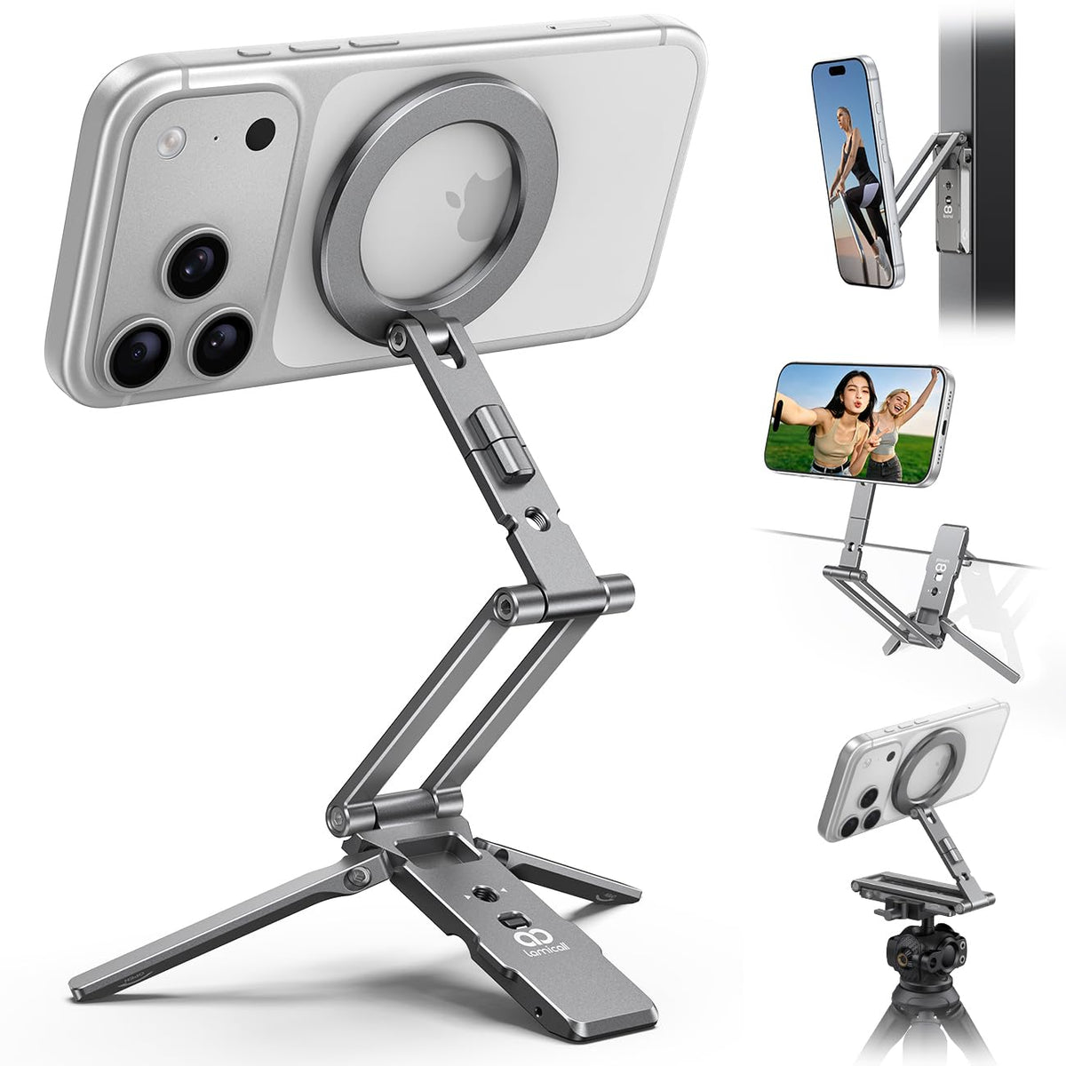 Lamicall for MagSafe Tripod Stand Dual-Side Magnetic with 1/4", Arca, Hook