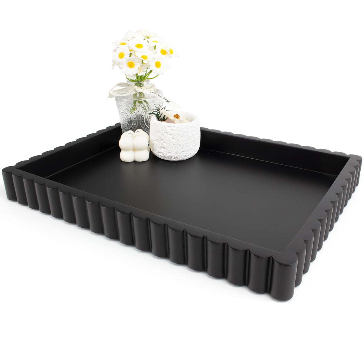YMXYJM Decorative Tray for Coffee Table, Modern Tray Decor, 14" Beige Resin