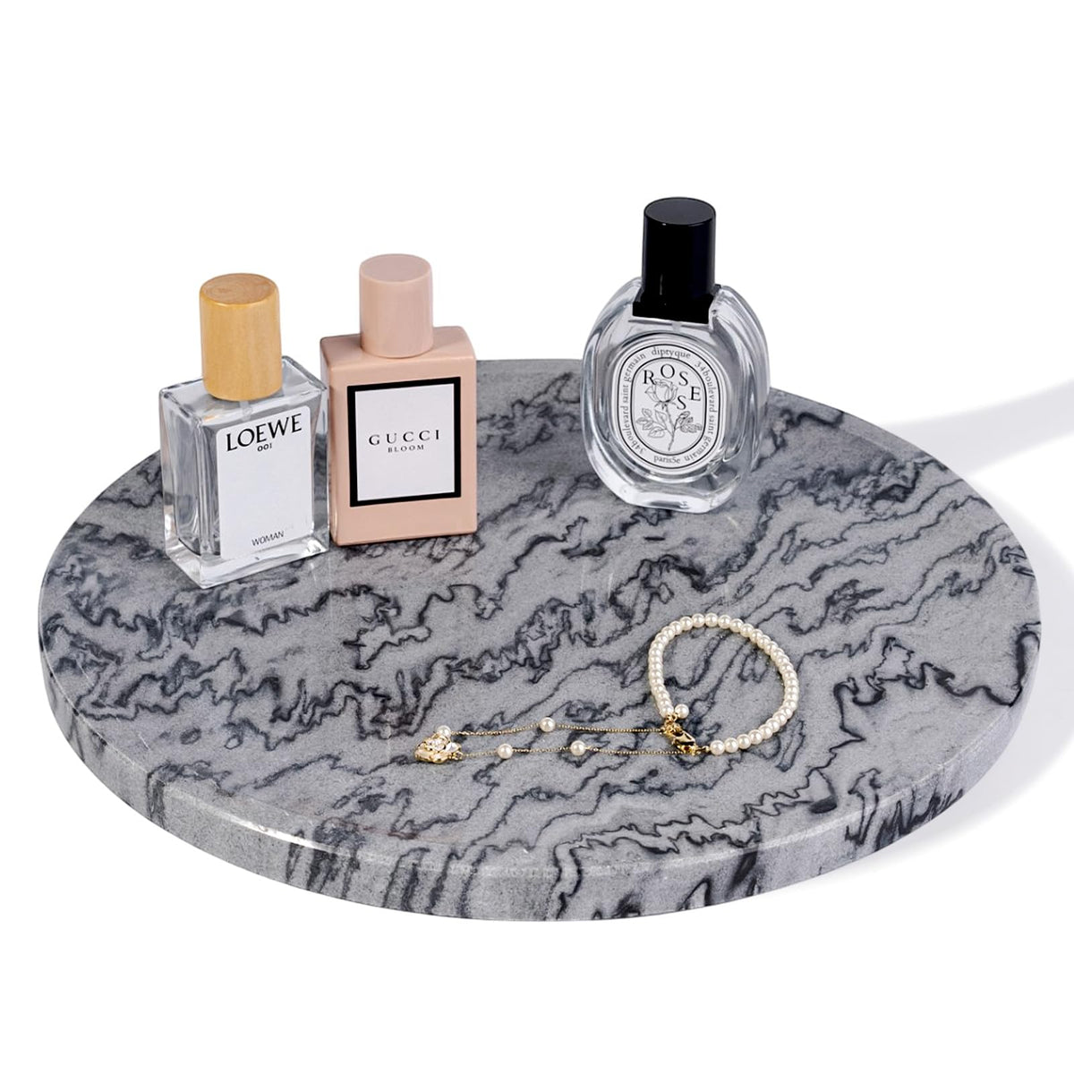 Travertine Tray, 11.8" Marble Round Serving Tray for Kitchen and Coffee Table, Bathroom Trays for Counter, Decorative Vanity Trays, Catchall Fruit and Snack, Light Beige Ottoman Tray