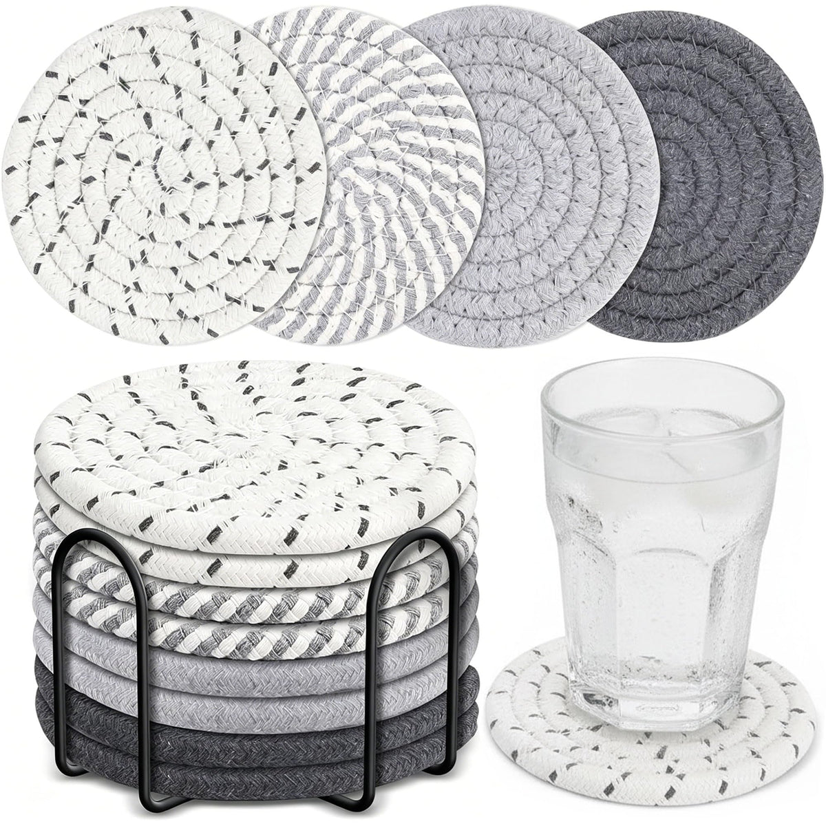 8 Pack Absorbent Coasters Set for Drinks with Holder (Coffee)