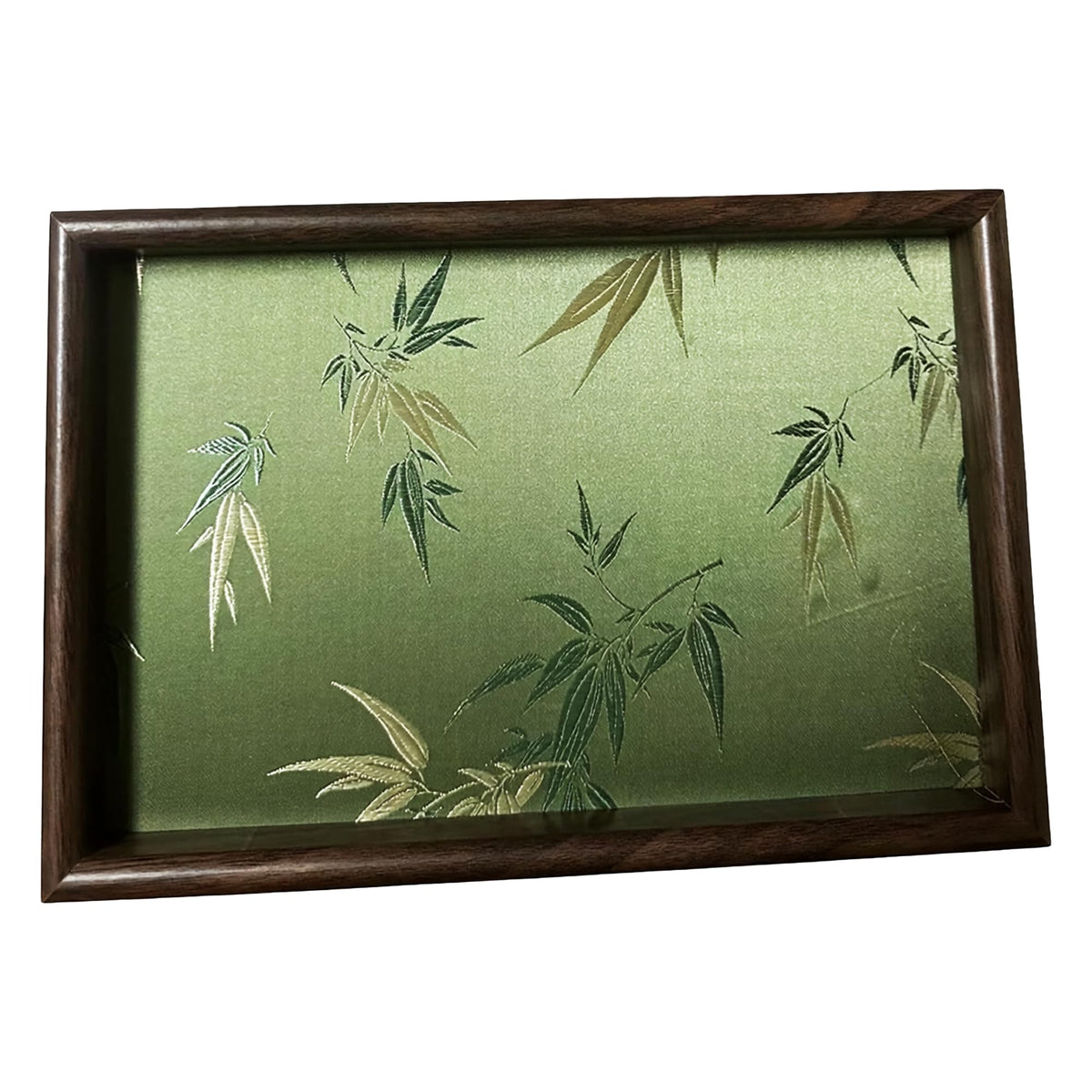 Bamboo Embroidered Decorative Tray Wooden Catchall Tray for Dresser, Nightstand, Entryway Table, Jewelry, Keys and Small Items