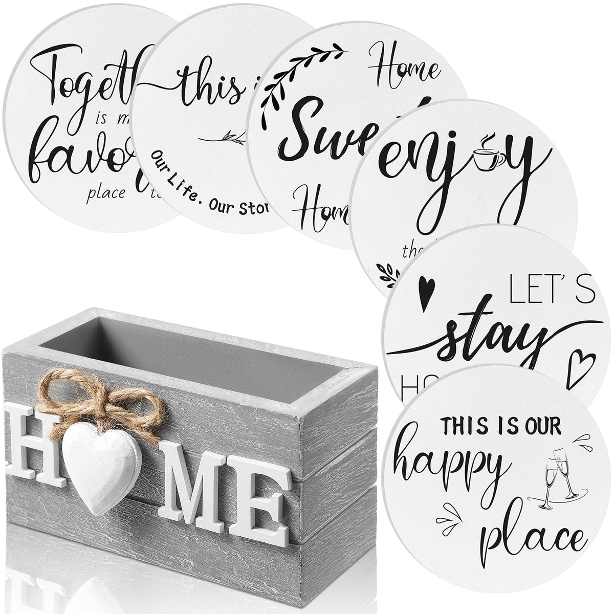 Queekay House Warming Gifts New Home Farmhouse Coasters Set of 6, Gray