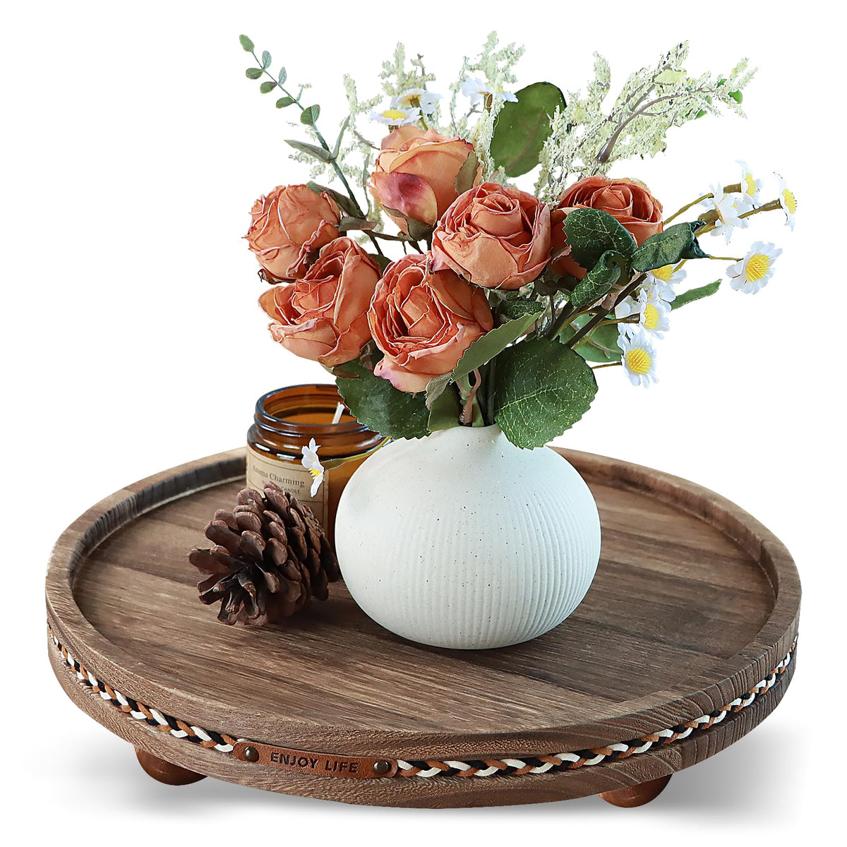 Oval Wooden Decorative Tray Coffee Table Tray Home Decor 15" Rustic
