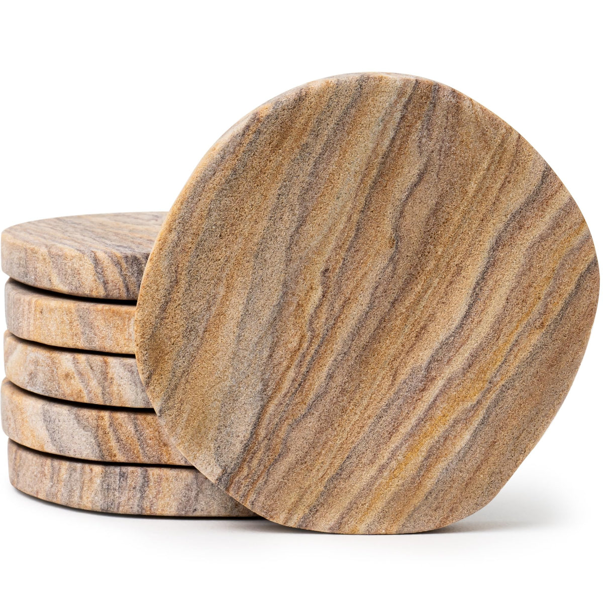 Cork & Mill Absorbent Sandstone Coasters for Drinks, Set of 6