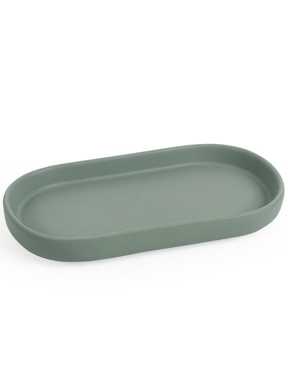 INGOFIN 7" Ceramic Bathroom Vanity Tray Set- 2 Pcs Bathroom Organizer Countertop Tray for Perfume, Jewelry, Small Kitchen Counter Soap Tray, Decorative for Bathroom Vanity and Toilet Tank, Green