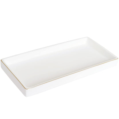 10 x 5 Ceramic Bathroom Tray for Countertop, Decorative Vanity Tray for Dresser Tops, Small Rectangular Trays for Perfume, Candle, Jewelry, Cosmetics (Black)