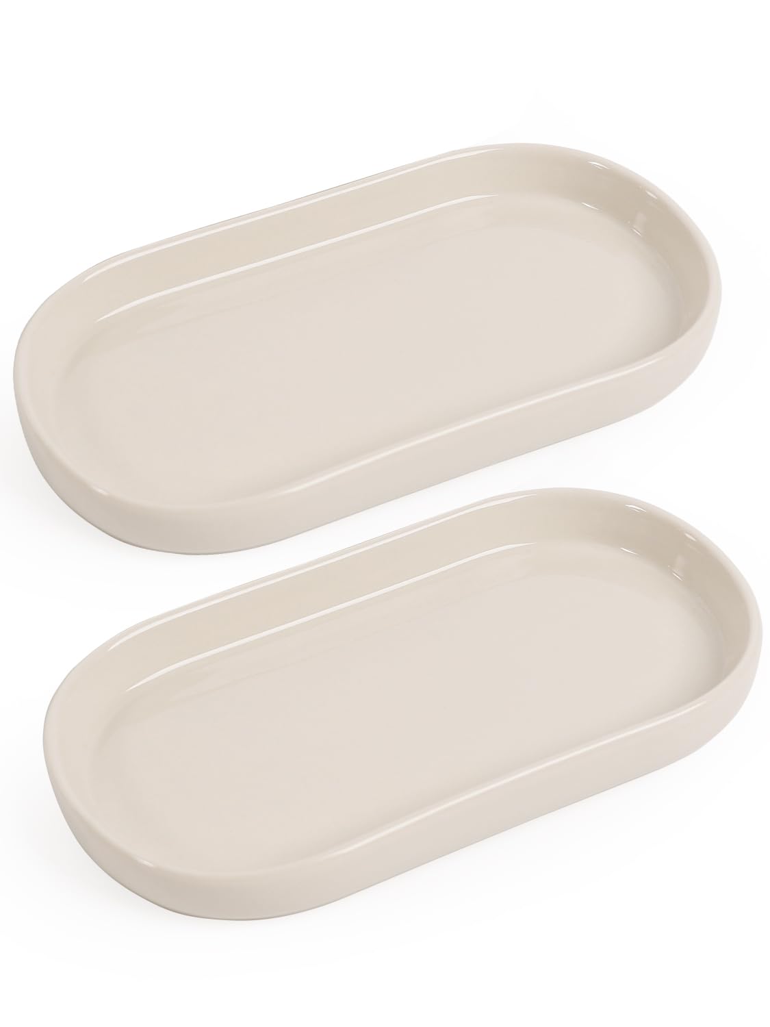 INGOFIN 7" Ceramic Bathroom Vanity Tray Set- 2 Pcs Bathroom Organizer Countertop Tray for Perfume, Jewelry, Small Kitchen Counter Soap Tray, Decorative for Bathroom Vanity and Toilet Tank, Green