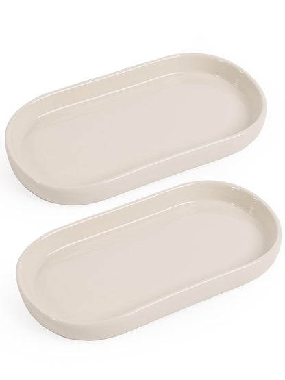 INGOFIN 7" Ceramic Bathroom Vanity Tray Set- 2 Pcs Bathroom Organizer Countertop Tray for Perfume, Jewelry, Small Kitchen Counter Soap Tray, Decorative for Bathroom Vanity and Toilet Tank, Green