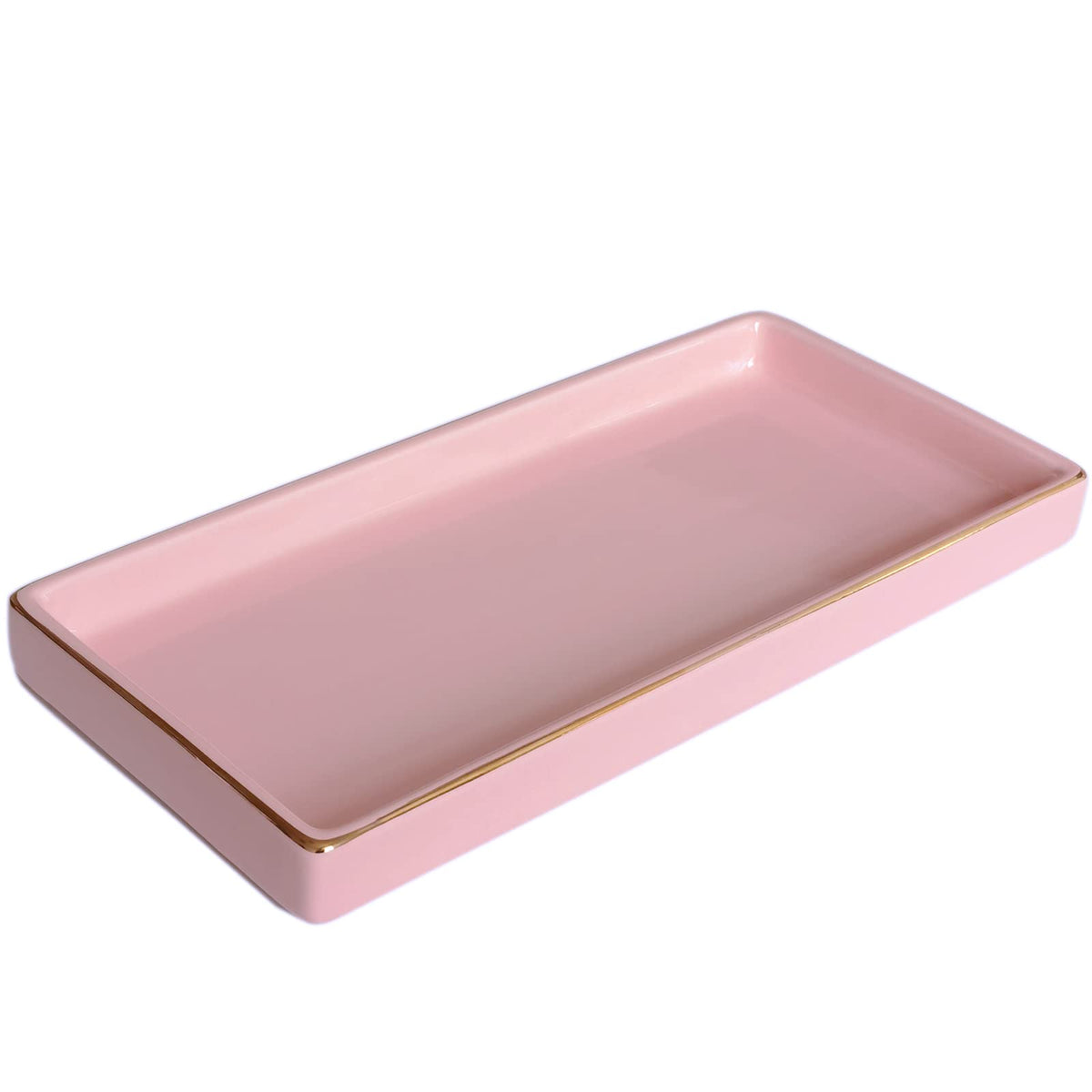 10 x 5 Ceramic Bathroom Tray for Countertop, Decorative Vanity Tray for Dresser Tops, Small Rectangular Trays for Perfume, Candle, Jewelry, Cosmetics (Black)