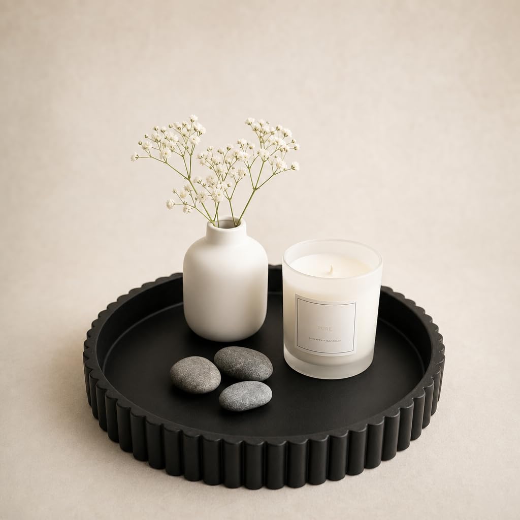 11-Inch Concrete Round Tray Home Decor for Coffee Table Decor - Round Coffee Table Tray - Circular Kitchen Island Trays - Decorative Trays- Beige
