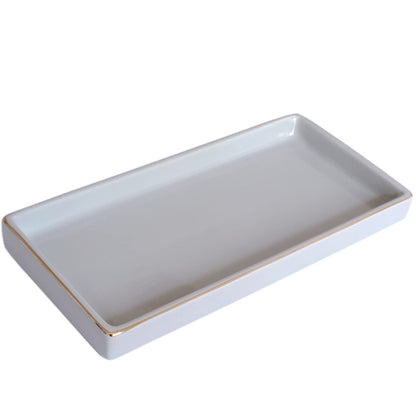 10 x 5 Ceramic Bathroom Tray for Countertop, Decorative Vanity Tray for Dresser Tops, Small Rectangular Trays for Perfume, Candle, Jewelry, Cosmetics (Black)