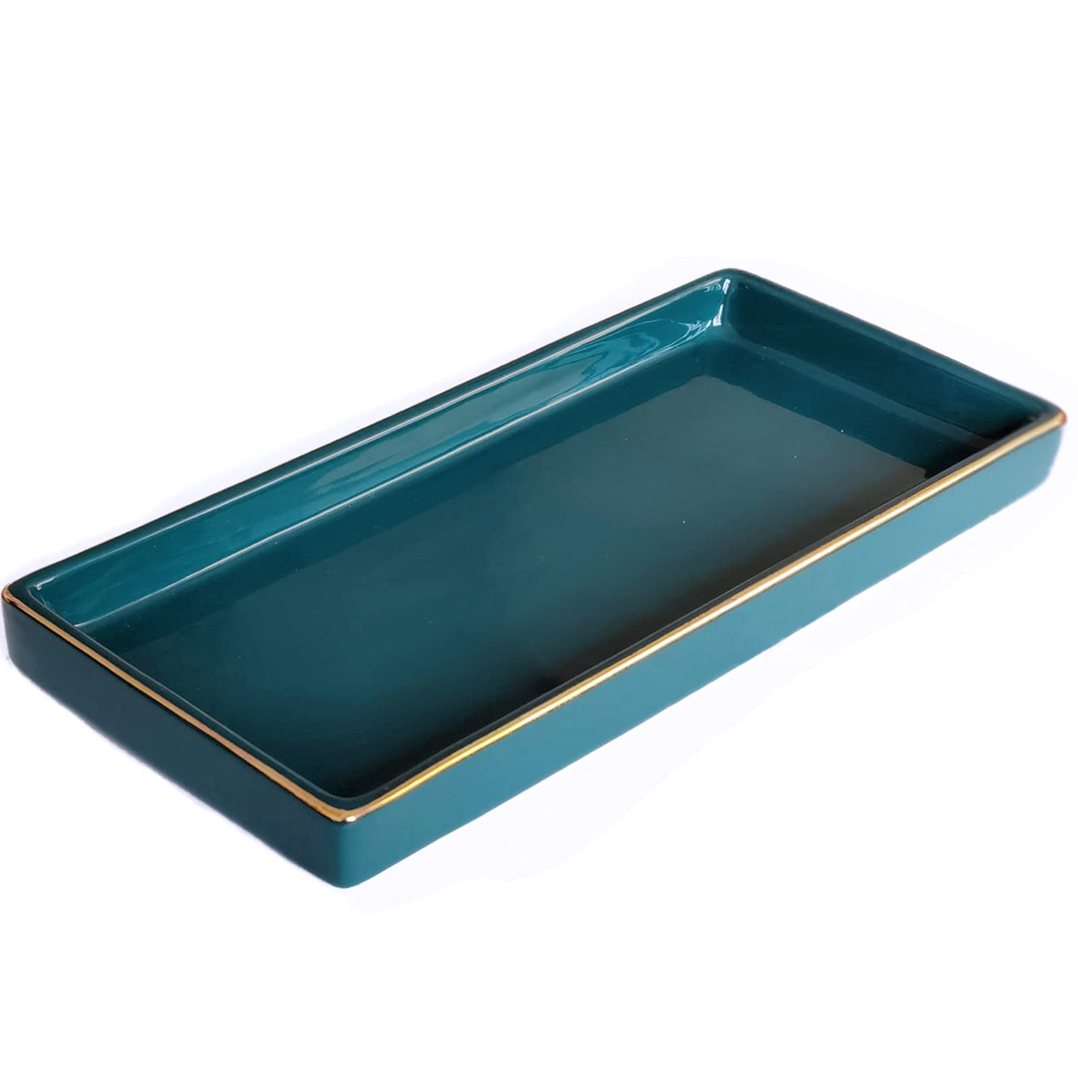 10 x 5 Ceramic Bathroom Tray for Countertop, Decorative Vanity Tray for Dresser Tops, Small Rectangular Trays for Perfume, Candle, Jewelry, Cosmetics (Black)