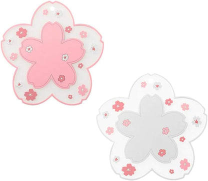 Sakura Coffee Cup Mat Kawaii Coaster 2PCS Cute Cherry Blossom PVC Home Tea Mug Pink Flower Pattern Anti-Skid Pot Bowl Pad Placemat for Desk Drink Table Decor Kawaii Accessories (Small)