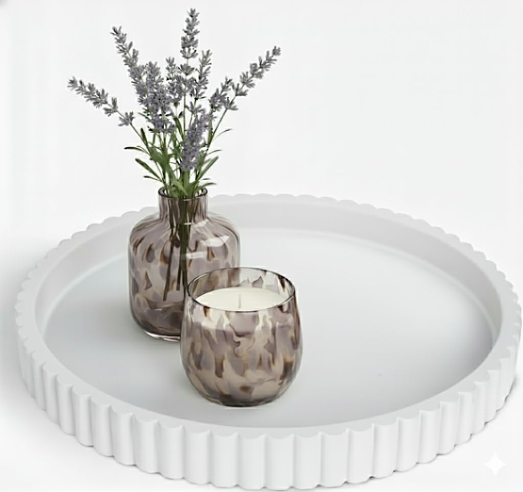 11-Inch Concrete Round Tray Home Decor for Coffee Table Decor - Round Coffee Table Tray - Circular Kitchen Island Trays - Decorative Trays- Beige