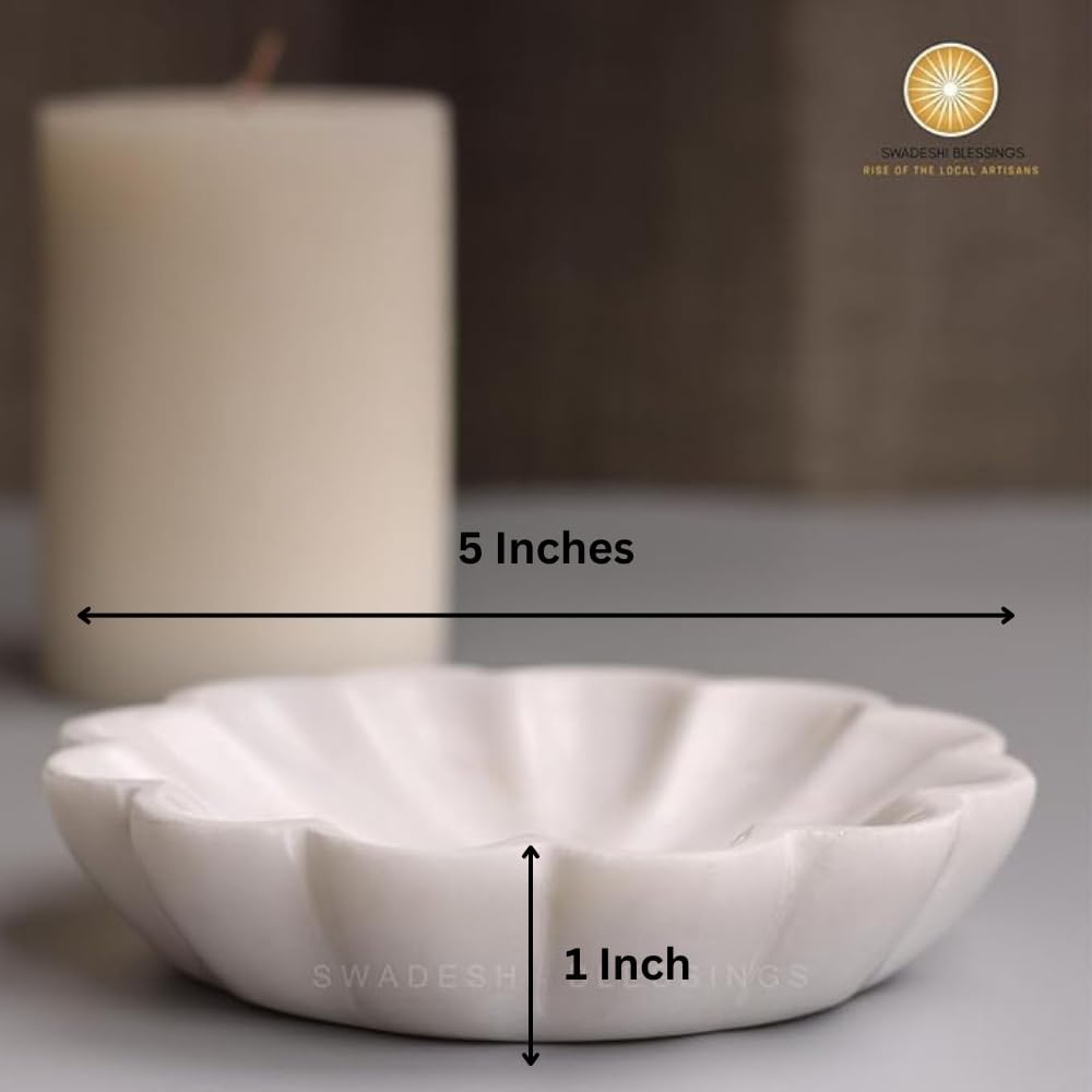 SWADESHI BLESSINGS HandMade Marble Jewelry Tray, Trinket Dish, Catch-all,5"