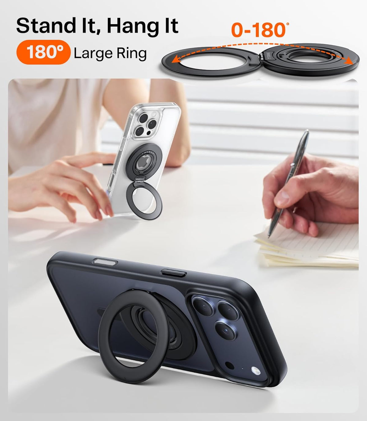 TORRAS 2025 Flagship 360 Magnetic Phone Grip Ring Holder Kickstand, Black