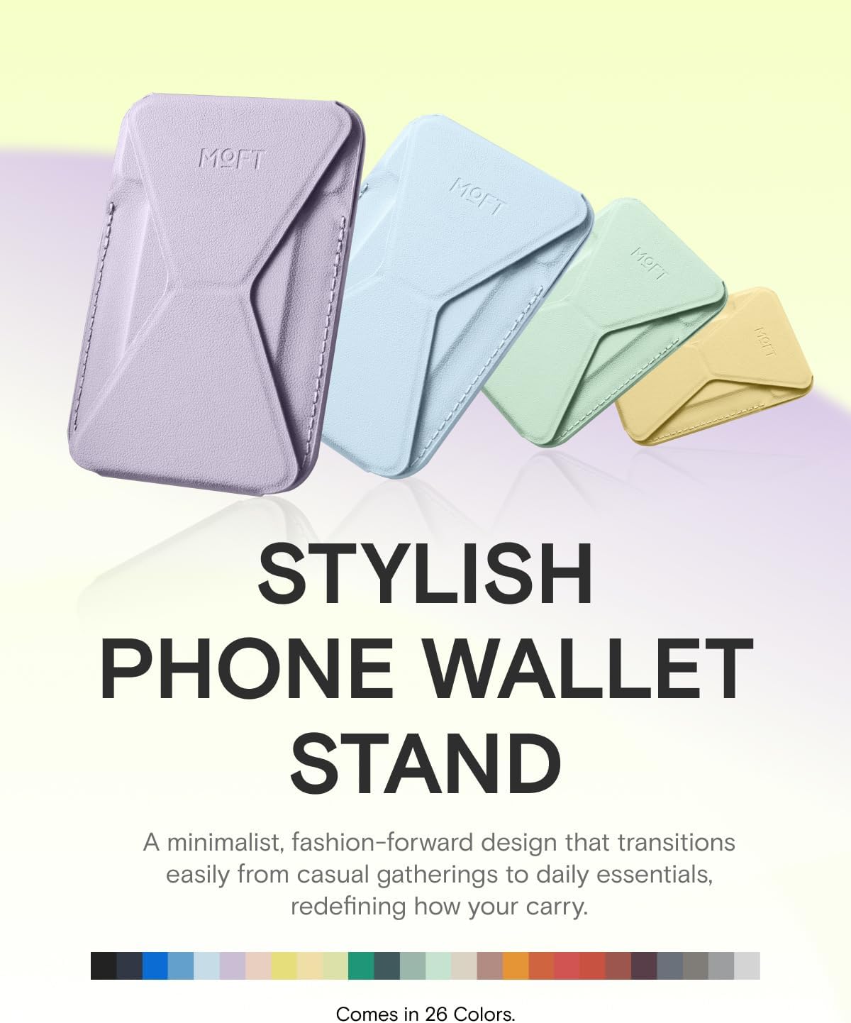 MOFT Magnetic Wallet Stand Compatible with iPhone 18/17/16/15/14/13 Series, Angle Adjustment Magsafe Compatible MOVAS Phone Stand