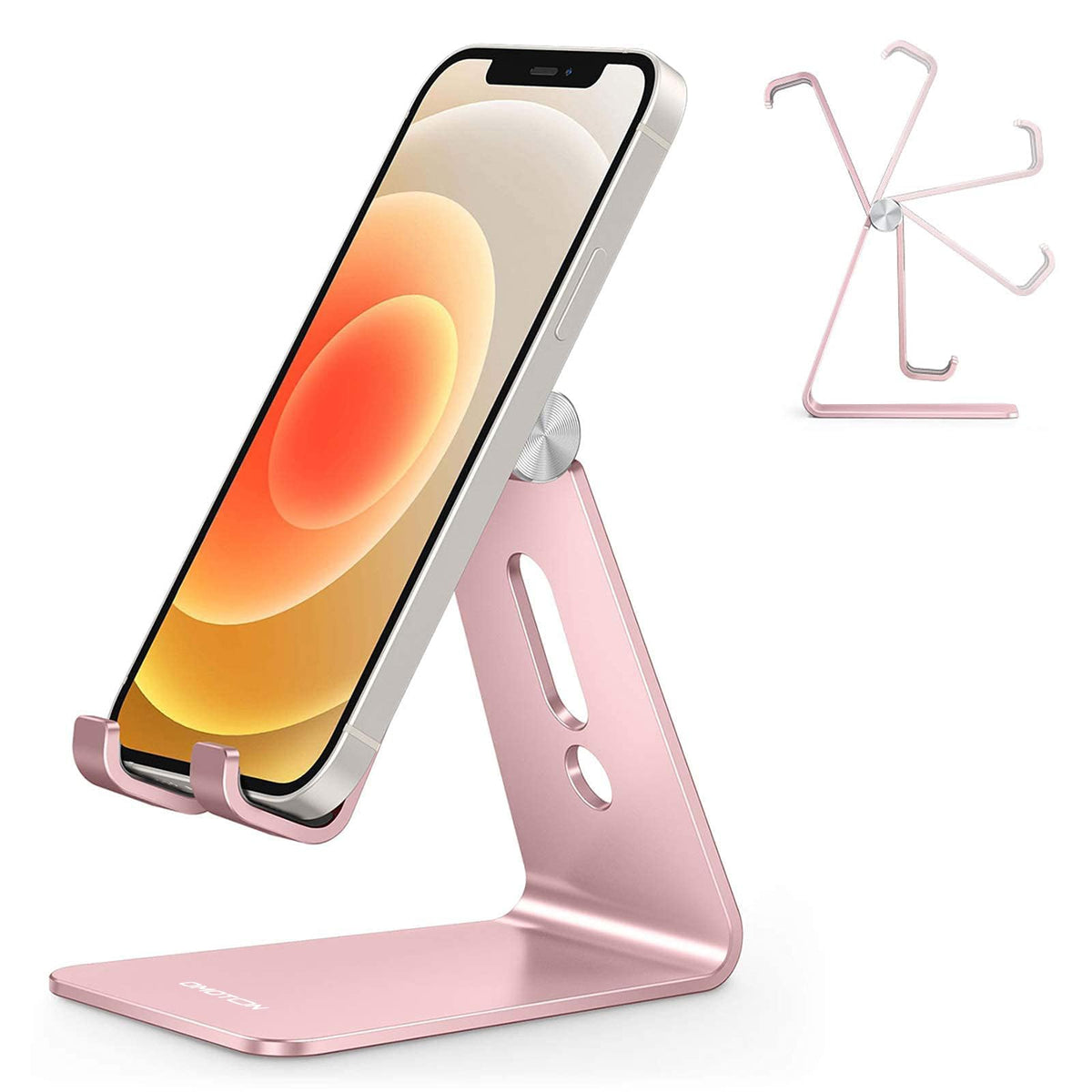 OMOTON Adjustable Cell Phone Stand, C2 Aluminum Desktop Phone Holder Dock Compatible with iPhone 15 14 13 Xs XR 8 Plus 7 6, Samsung Galaxy, Google Pixel, Android Phones, Rose Gold
