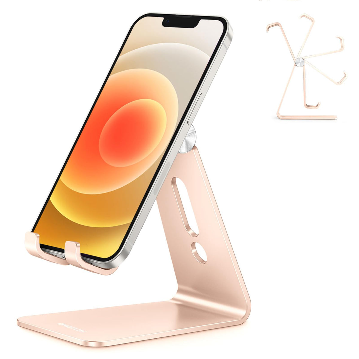 OMOTON Adjustable Cell Phone Stand, C2 Aluminum Desktop Phone Holder Dock Compatible with iPhone 15 14 13 Xs XR 8 Plus 7 6, Samsung Galaxy, Google Pixel, Android Phones, Rose Gold
