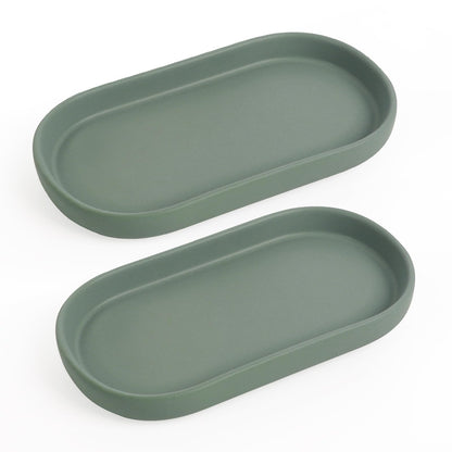 INGOFIN 7" Ceramic Bathroom Vanity Tray Set- 2 Pcs Bathroom Organizer Countertop Tray for Perfume, Jewelry, Small Kitchen Counter Soap Tray, Decorative for Bathroom Vanity and Toilet Tank, Green