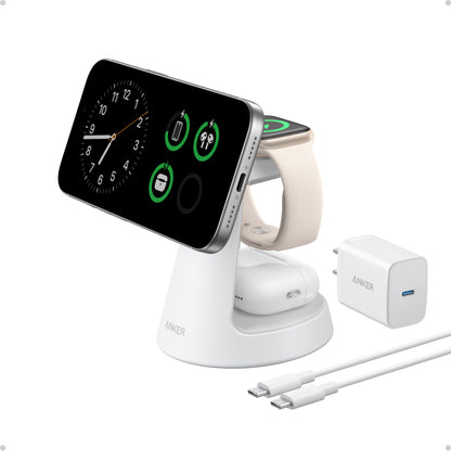 Anker MagSafe Charger Compatible, MagGo 3-in-1 Qi2 15W Charging Station