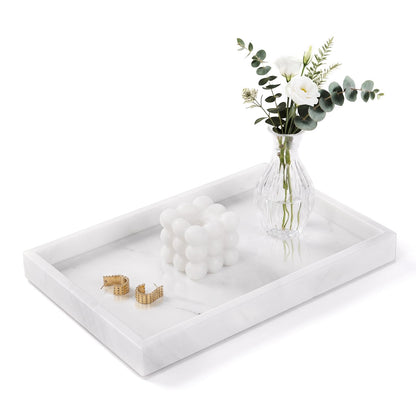Marble Bathroom Tray for Countertop & Home Decor, Natural Decorative Marble Tray for Jewelry & Perfume Organizer, Luxury Stone Vanity Trays for Dresser, Kitchen Counter, 12" x 8", Gray Black