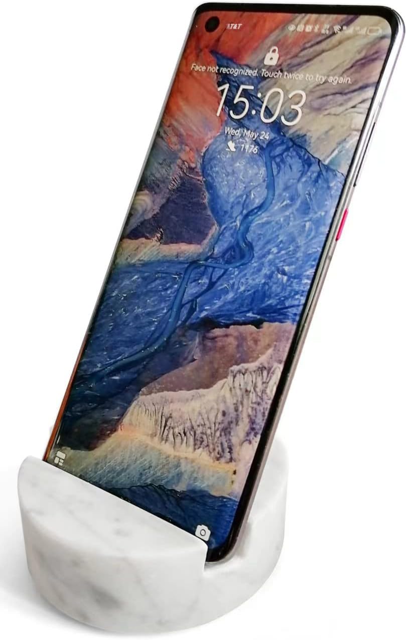 fashciaga Luxurious Marble Cell Phone Stand Holder for Cellphone Tablet On Desk, Countertop, Table, Nightstand. Heavy Real Stone Mobile Phone Stands (Solid)