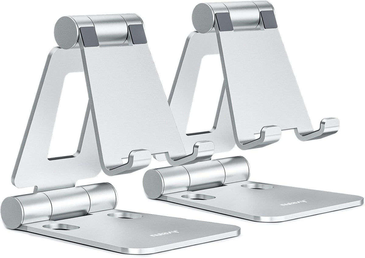 Nulaxy 2 Pack Aluminum Dual Folding Cell Phone Stanr for Desk, Silver