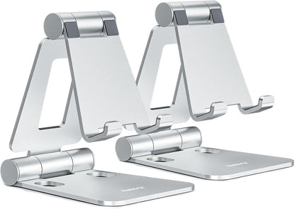 Nulaxy 2 Pack Aluminum Dual Folding Cell Phone Stanr for Desk, Silver
