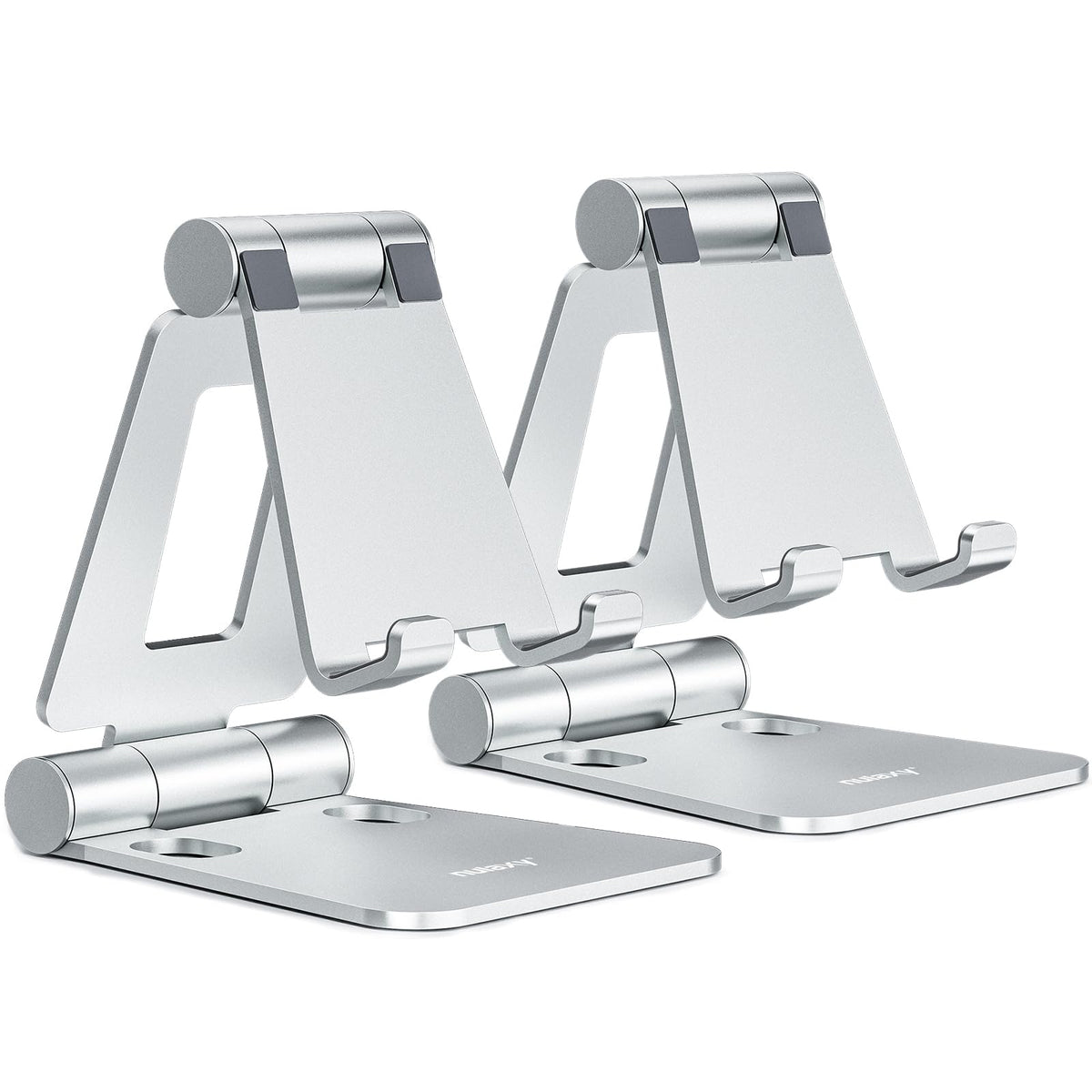 Nulaxy 2 Pack Aluminum Dual Folding Cell Phone Stanr for Desk, Silver