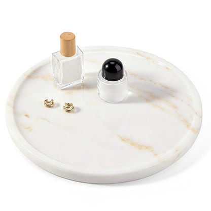 Travertine Tray, 11.8" Marble Round Serving Tray for Kitchen and Coffee Table, Bathroom Trays for Counter, Decorative Vanity Trays, Catchall Fruit and Snack, Light Beige Ottoman Tray
