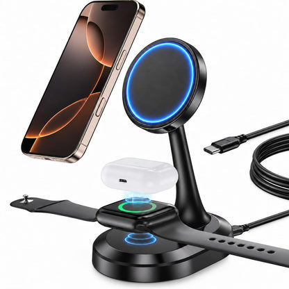 Magnetic Wireless Charger Stand 15W Fast Mag-Safe Charger for iPhone 17/17 pro/ 17 Air/ 17 pro max 16/15/14/13/12 Series Magnet Wireless Charging Station/Pad with Sleep-Friendly Light for AirPods