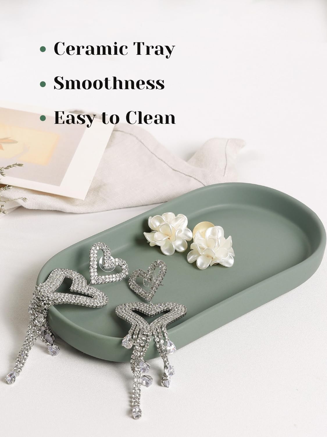INGOFIN 7" Ceramic Bathroom Vanity Tray Set- 2 Pcs Bathroom Organizer Countertop Tray for Perfume, Jewelry, Small Kitchen Counter Soap Tray, Decorative for Bathroom Vanity and Toilet Tank, Green