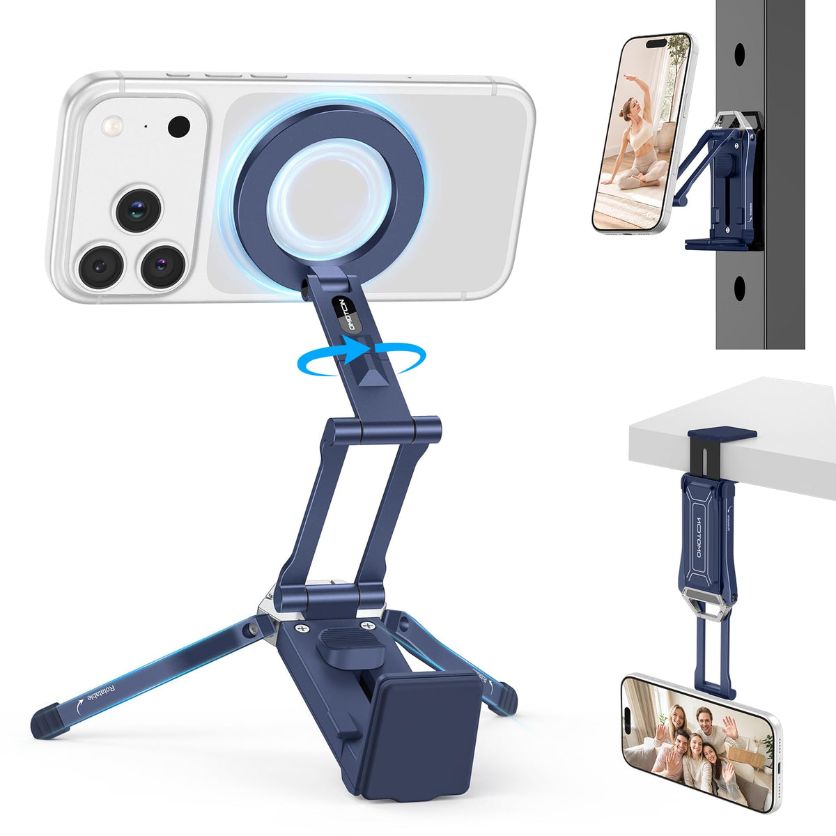 OMOTON TP02 Magnetic Phone Tripod for MagSafe, 360° Pivot, Clamp & Stand