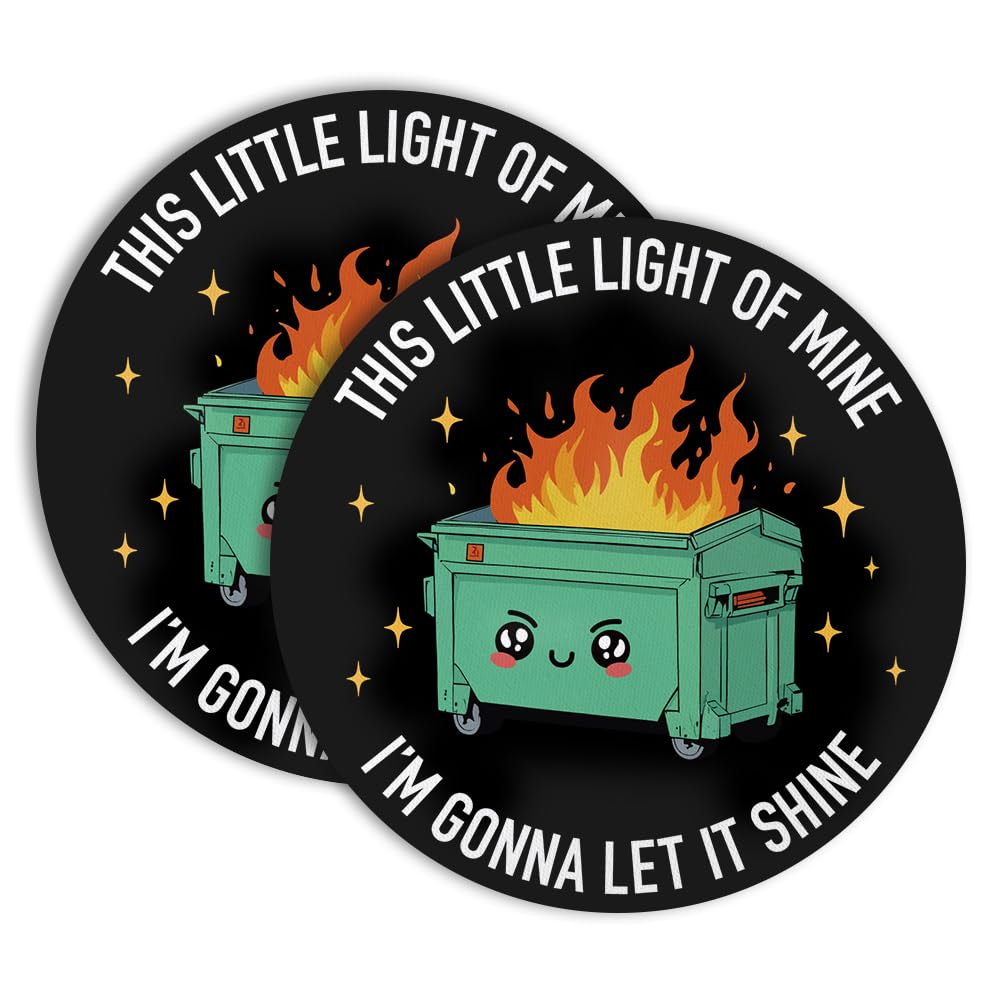 This Little Light of Mine I’m Gonna Let It Shine Drink Cup Holder Coaster Set of 2, Funny Dumpster Fire Coffee Cup Mats for Office Desk Decor, Inspirational Work Gifts for Women Men Coworkers