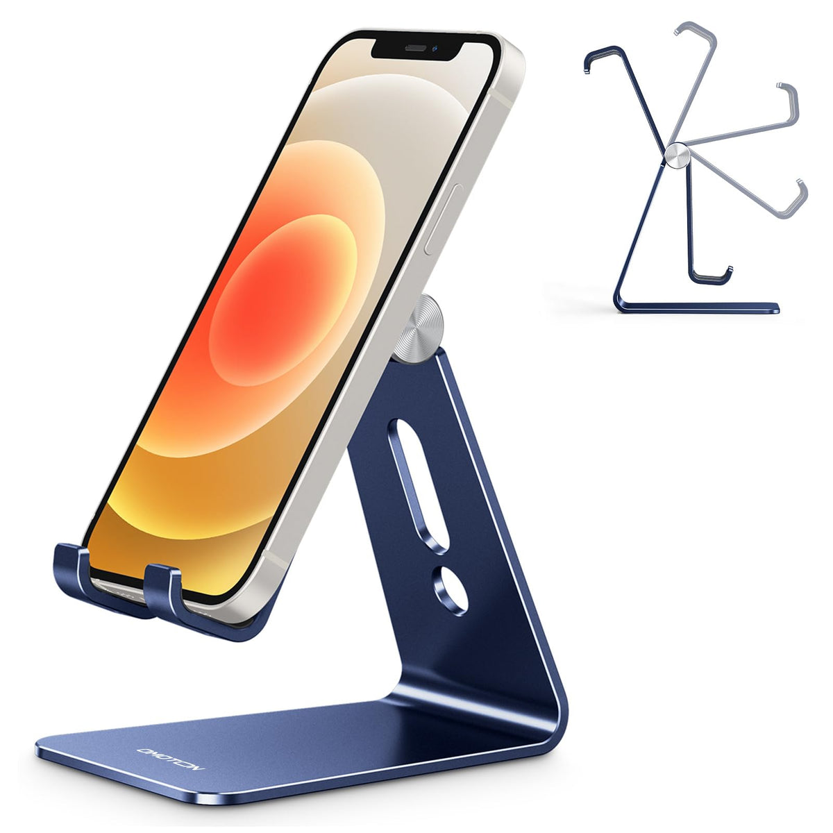 OMOTON C2 Adjustable Aluminum Cell Phone Stand with Charging Cutout, Silver