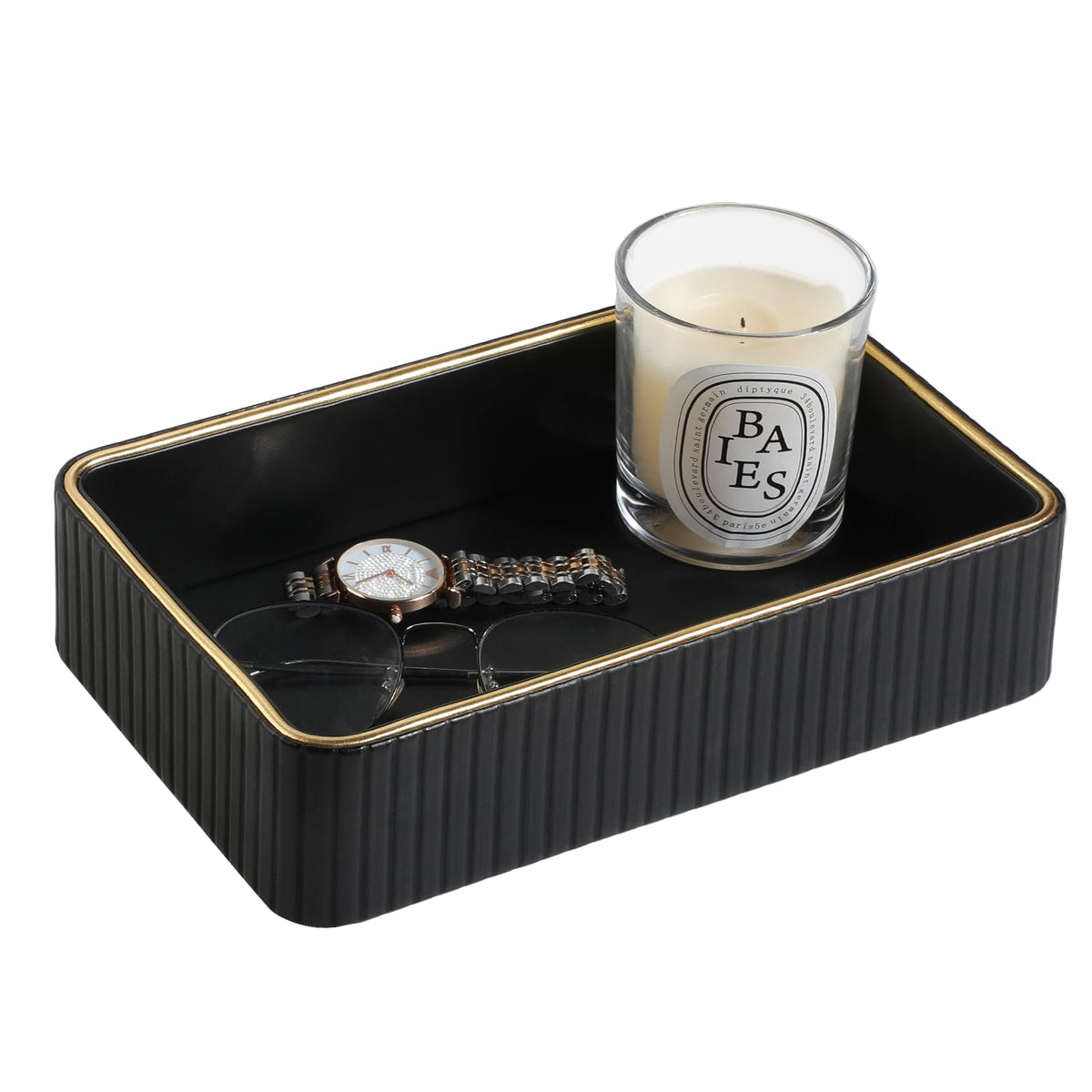 Desk Organizer Tray, PU Leather Nightstand Organizer, Ivory, Small