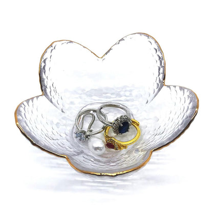 Purple Flower Ring Dish, Small Glass Jewelry Dish Tray, Ring Holder Jewlery Tray Trinket Dish, Bathroom Nightstand Decor Jewelry Bowl Christmas Friendship Birthday Gifts for Women, Soap Dish