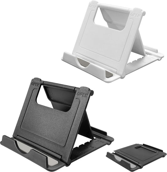 POQOD 2 Pack Cell Phone Stand, Foldable Phone Holder for Desk Compatible with Phone 15 14 13 12 11 Pro Xs Xs Max Xr X 8, Nintendo Switch, All Phones, Black & White