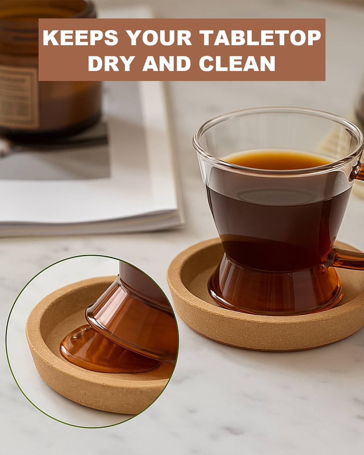 Vensovo 4 Pack 4 Inch Round Cork Coasters for Drinks