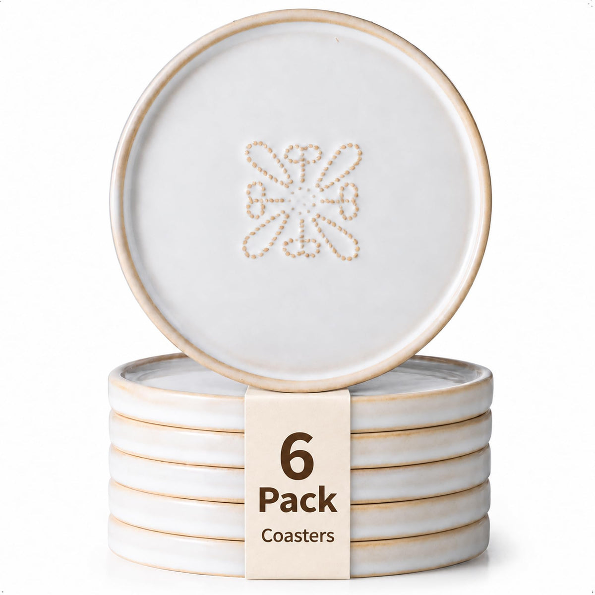 Drink Coasters Set of 6, Ceramic Cup Coasters for Desk, Slate Blue