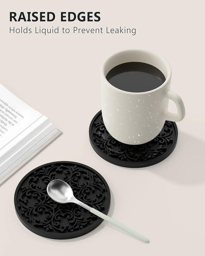 Drink Coasters, Coasters Set of 6 with Holder, Non-Slip Silicone Cup Mat