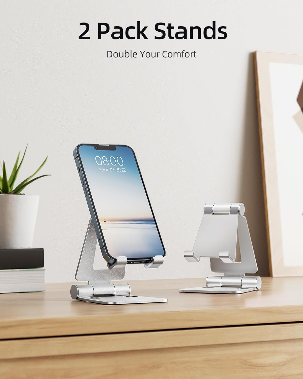 Nulaxy 2 Pack Aluminum Dual Folding Cell Phone Stanr for Desk, Silver