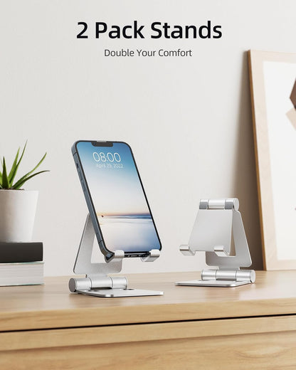 Nulaxy 2 Pack Aluminum Dual Folding Cell Phone Stanr for Desk, Silver