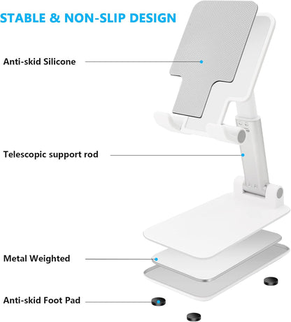 Cell Phone Stand for Desk, Angle & Height Adjustable Phone Holder, (White)