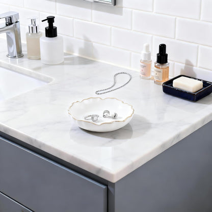 HOME SMILE Pastel White Ruffled Ceramic Jewelry Dish|Trinket Tray for Rings, Earrings, Necklaces|Gifts for Women|Vanity Organizer & Bathroom Decor