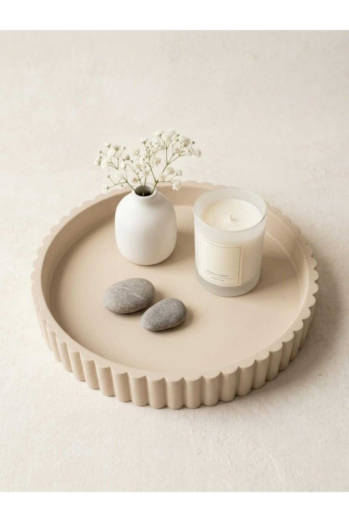 11-Inch Concrete Round Tray Home Decor for Coffee Table Decor - Round Coffee Table Tray - Circular Kitchen Island Trays - Decorative Trays- Beige