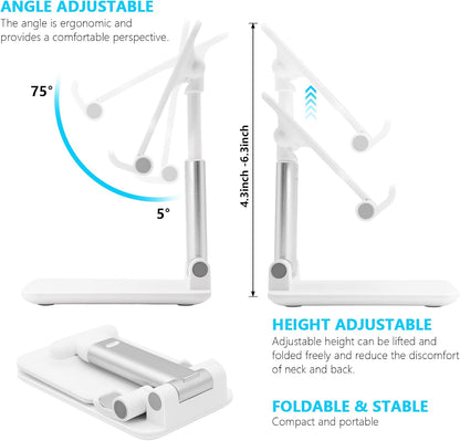 Cell Phone Stand for Desk, Angle & Height Adjustable Phone Holder, (White)