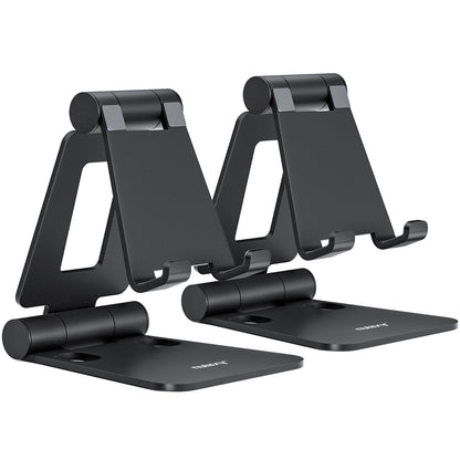 Nulaxy 2 Pack Aluminum Dual Folding Cell Phone Stanr for Desk, Silver
