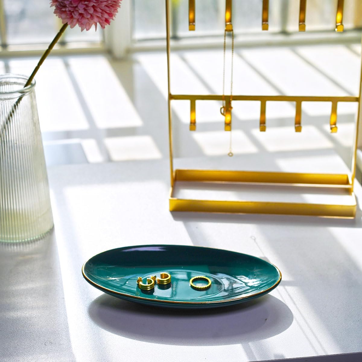 HANKOR Ceramic Key Bowl for Entryway Table, 7 x 4 Key Dish Tray Catch All Bowl, Small Decorative Bowl for Key Jewelry Ring, Green